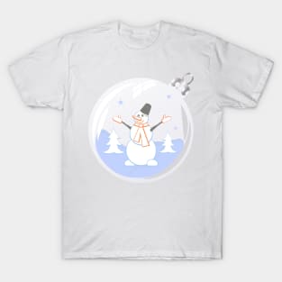 Happy snowman in glass Christmas bauble T-Shirt